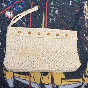 Super cute cream color macrame clutch with beads
